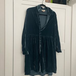 Velvet Button-Front Dress in Deep Teal